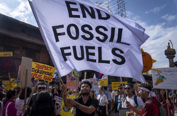 New York City, Climate March: Banner says End Fossil Fuels.