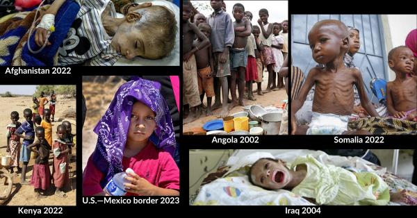 Afghanistan 2022, Angola 2002, Somalia 2022, Kenya 2022, U.S.—Mexico border 2023, Iraq 2004