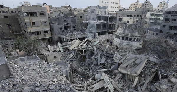 A mosque in Gaza City destroyed by an Israeli air strike, October 9, 2023.