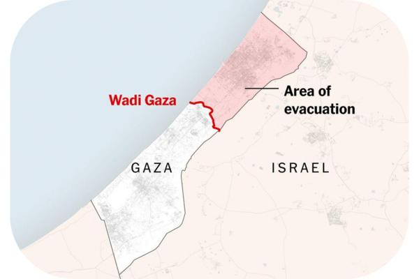 Gaza with area of forced evacuation noted.
