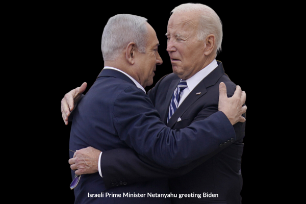 Israeli Prime Minister Netanyahu greeting Biden in Tel Aviv, Oct. 18, 2023
