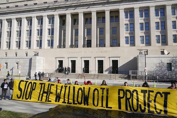 Protesting the Biden administration's approval of the Willow oil-drilling project, March 21, 2023.