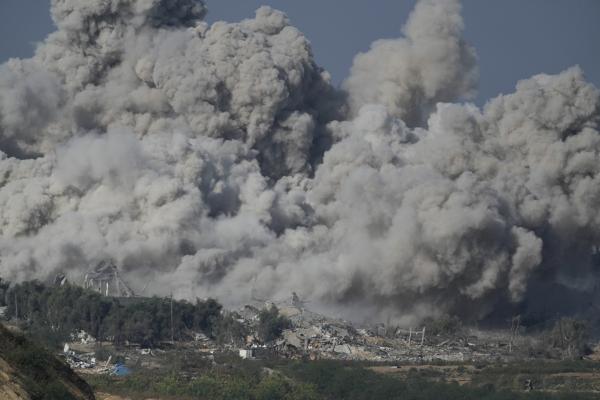 Smoke fills the sky in Gaza Strip after Israeli airstrike, November 16, 2023.