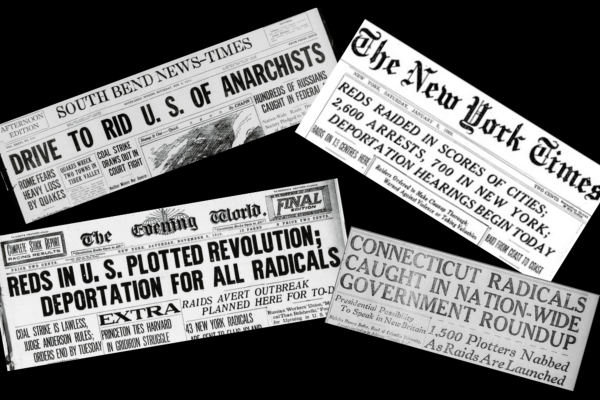 Headlines about the Palmer Raids, 1920.