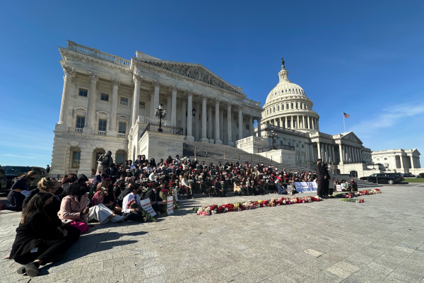 On November 8, over 100 Congressional staffers—masked to conceal their identities—walked out of their jobs and protested on the steps of the Capitol building.