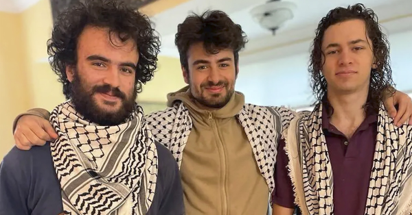 L-R: Tahseen Ali Ahmad, Kinnan Abdalhamid, and Hisham Awartani, three young Palestinian students who were shot near the University of Vermont, Burlington, November 25, 2023.