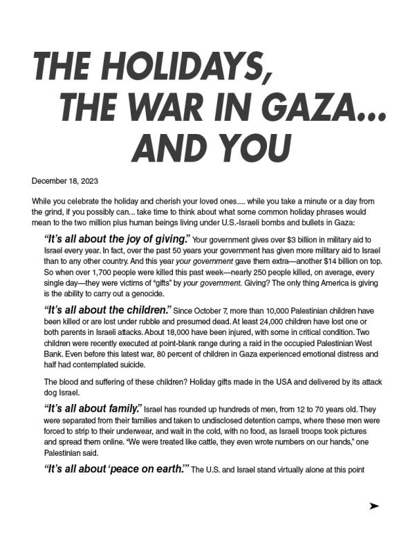 The Holidays, The War in Gaza, and You leaflet in English