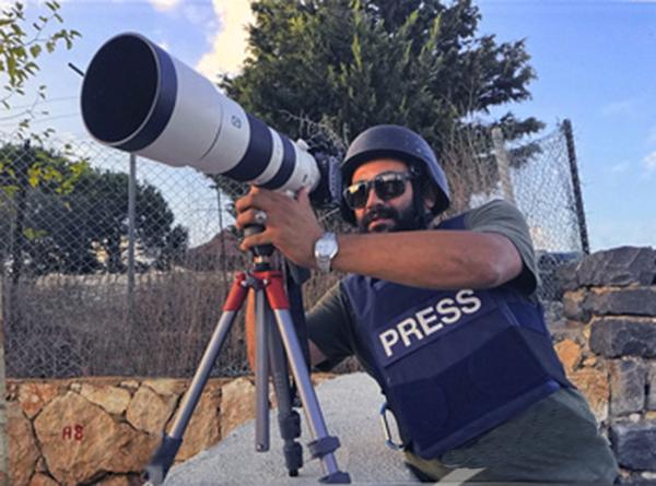 Poster of Gaza photographer, Issam Abdallah, who was killed when an Israeli shell landed in a gathering of international journalists on October 13, 2023.