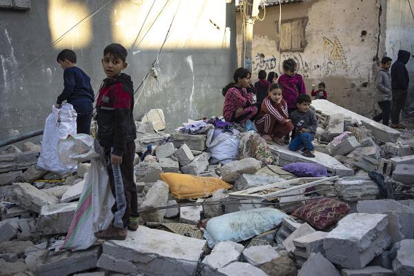  Destruction from an Israeli strike in Rafah, southern Gaza Strip, December 29, 2023.