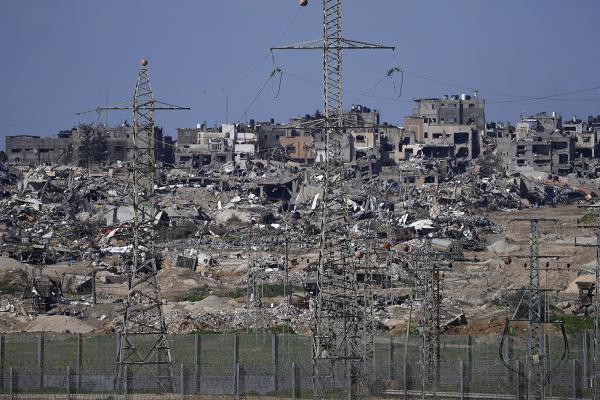 A mountain of rubble in the Gaza Strip from Israeli raids, February 1, 2024.