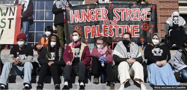 The hunger strike follows months of protests against the Israel-Gaza war on Brown University's campus, February 11, 2024.