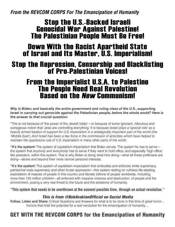 leaflet The RevcomCorps Palestine