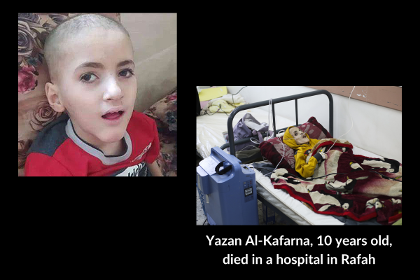 Yazan Al-Kafarna, 10 years old, died in hospital in Rafah