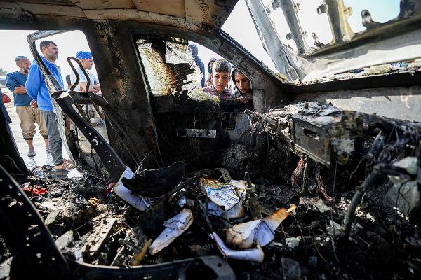 World Central Kitchen vehicle bombed by an Israeli strike that killed seven of its workers in Gaza, April 1, 2024.