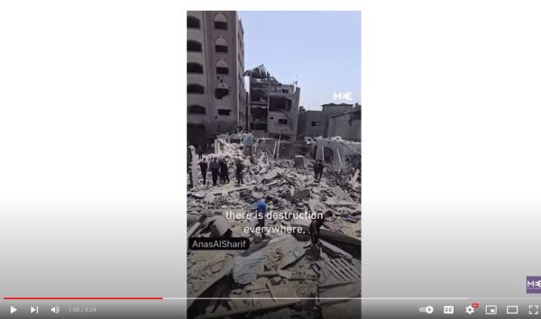 Screenshot of destruction caused by Israeli military on Jabalia Refugee Camp, Gaza, May 19, 2024.