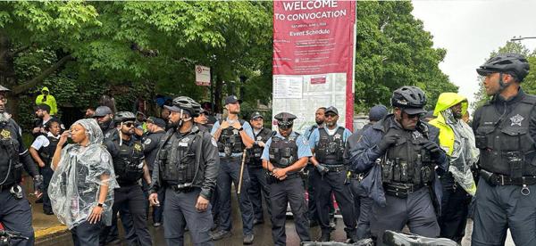 At University of Chicago commencement, cops pepper-sprayed graduates who walked out of ceremony, May 30, 2024.