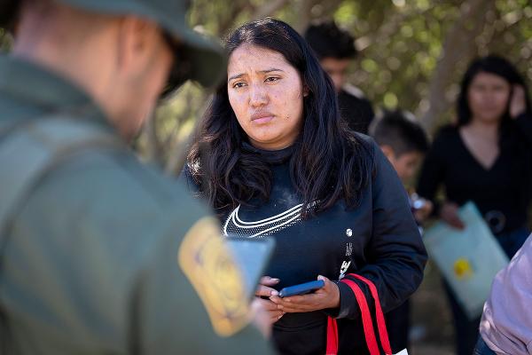 A migrant woman from Mexico seeking asylum talked with Border Patrol, June 5, 2024.