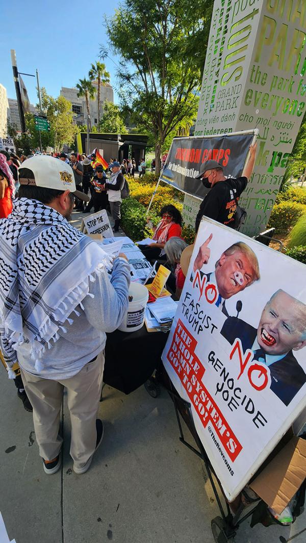 Los Angeles, Revcom Corps joins protest of Biden's Red Line, June 8, 2024.