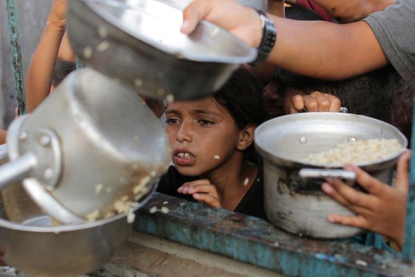 Almost half a million Gazans face starvation because of a catastrophic lack of food. Children desperate for food at Khan Younis, June 16, 2024.