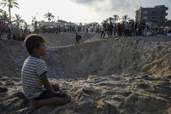 Crater from Israeli airstrike on refugee camp at Al Mawasi, Gaza, September 10, 2024.