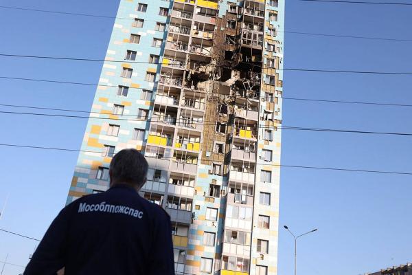 Damage to a residential building outside Moscow following an alleged Ukrainian drone attack, September 10, 2024.
