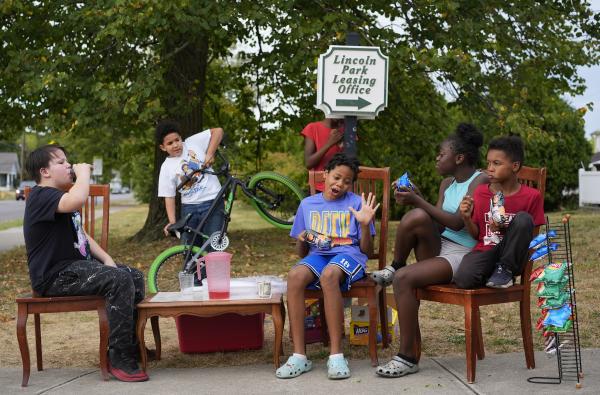 Springfield, Ohio, kids kept home from school because of the bomb threats sell Koolaid, September 17, 2024.