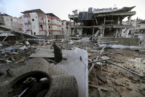 Destruction from Israeli airstrike in the southern port city of Sidon, Lebanon, Sunday, November 3, 2024.