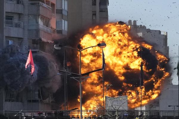 Fireball from Israeli airstrike on residential building in Tayouneh, Beirut,, November 15, 2024.