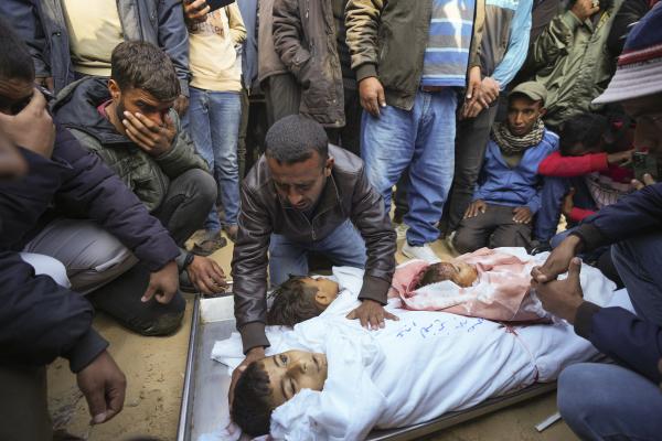 Father mourns his three children killed by Israeli airstrike in Khan Younis, Gaza, November 21, 2024