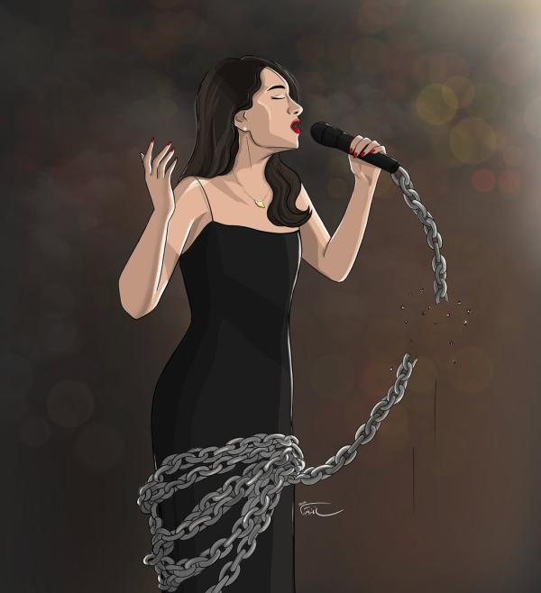 Cartoon of Parastoo Ahmadi performing.