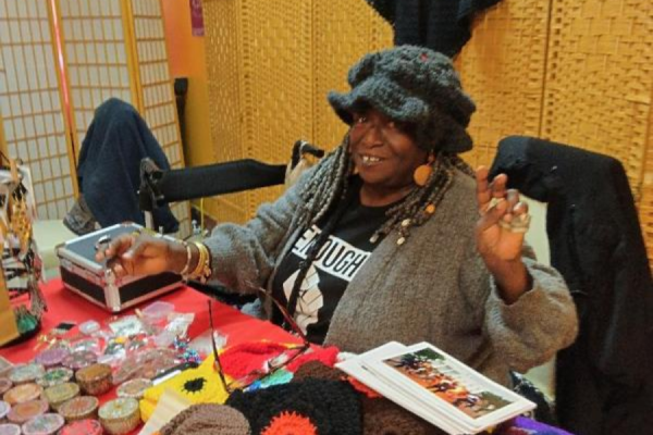 Woman at fundraising table