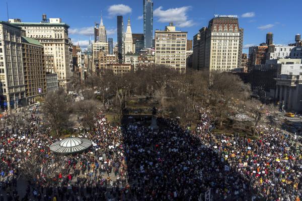 New York City, Union Square, February 17, 2025, protest merged with Washington Square protest.