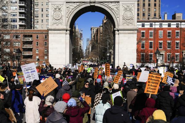New York City, Washington Square protest fascism, February 17, 2025.