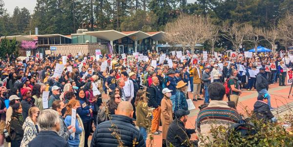 Protest at Sproul Plaza, UC Berkeley, Defend Our University.