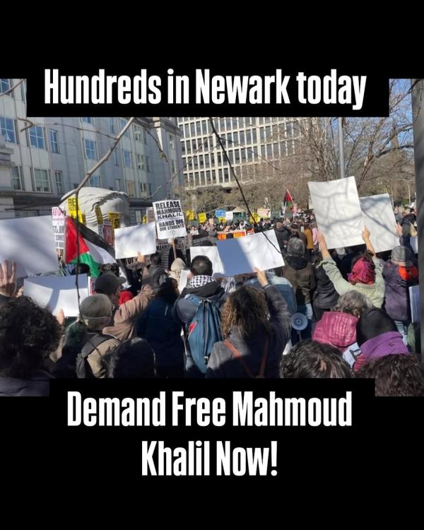 Hundreds rally in Newark at Federal Court immigration hearing for Mahmoud Khalil