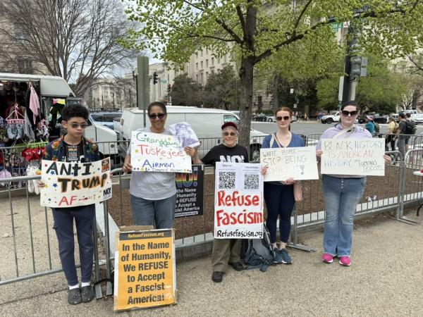 RefuseFascism.org (March 30, 2025) in DC to protest Trump's attacks on the National Museum of African American History and Culture. 