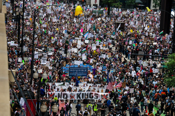 Some of the 30,000 who protested on No Kings Day in Chicago, June 14, 2025.