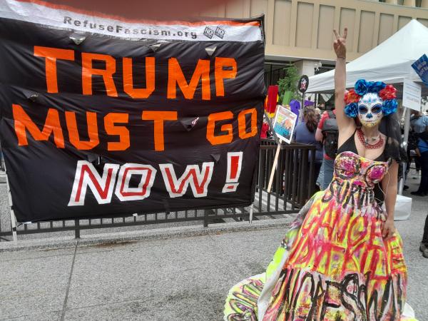 Chicago Trump Must Go NOW! banner at No Kings Day rally, June 14, 2025.