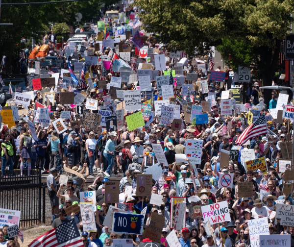 Eugene, Oregon, thousands march on No Kings Day, June 14, 2025.
