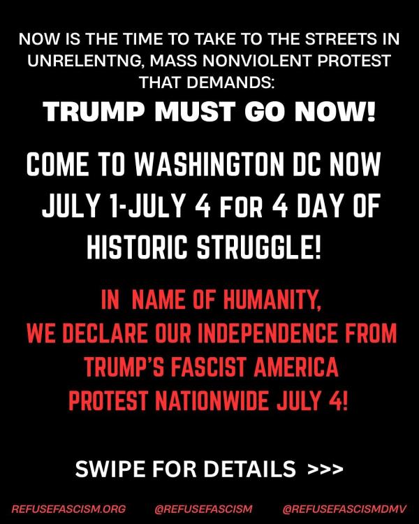 July 1-4 Refuse Fascism call to Washington DC