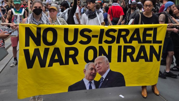 Protesters calling for “No War on Iran,” New York City, June 18, 2025.