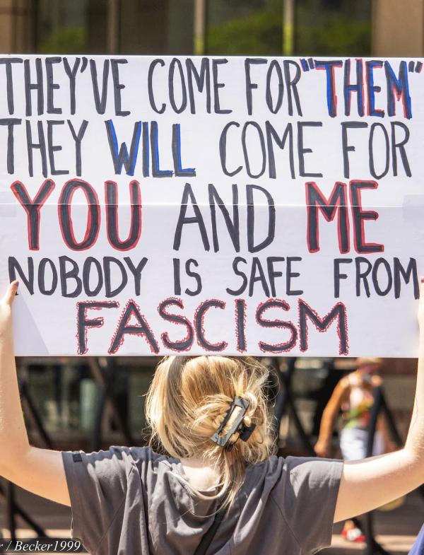 July 4, 2025, Columbus, Ohio protest, sign about Fascism.