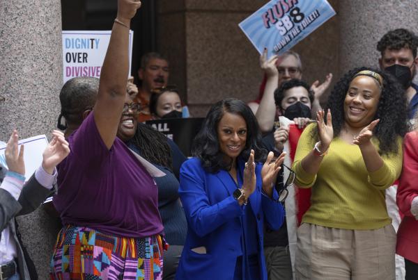 Rep. Nicole Collier (D-Fort Worth) with supporters after she defied orders to have a police escort, August 22, 2025.