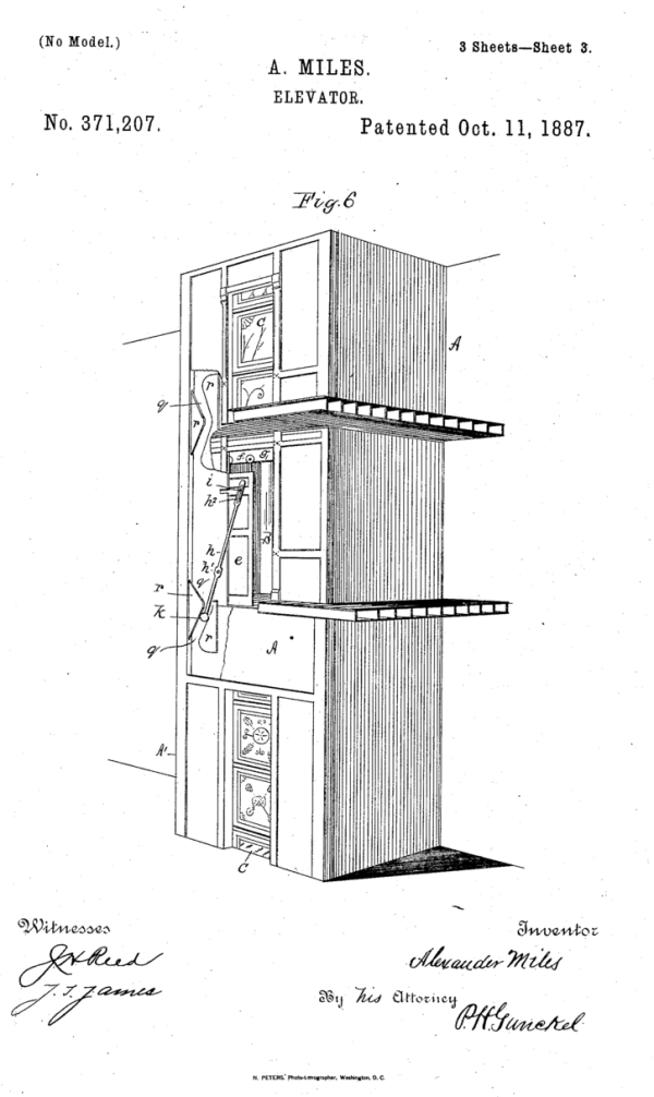 Alexander Miles elevator door diagram.