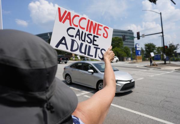 Protesters for vaccines outside CDC in Atlanta, June 25, 2025.