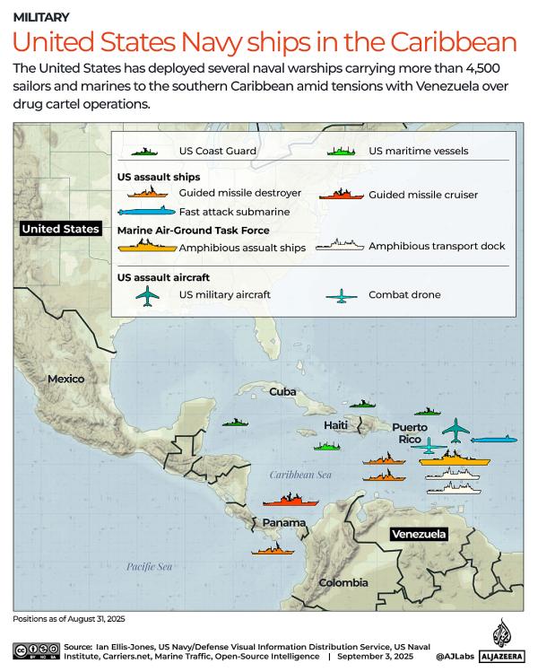 MAP showing U.S. military ships in the Caribbean Sea.