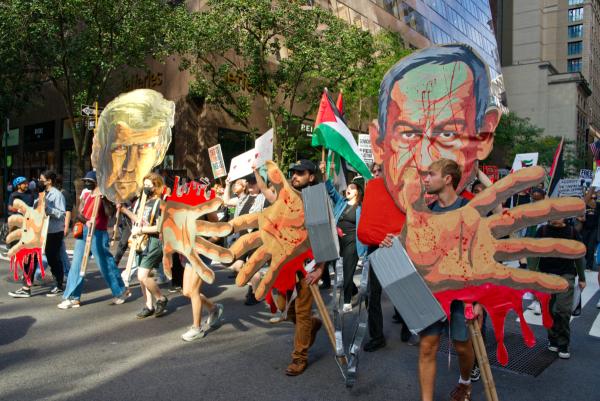 New York City protest at UN, where Netanyahu and Trump were speaking, September 26, 2025.