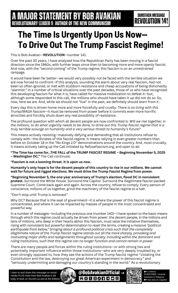 Bob Avakian Official Revolution #141 legal flyer