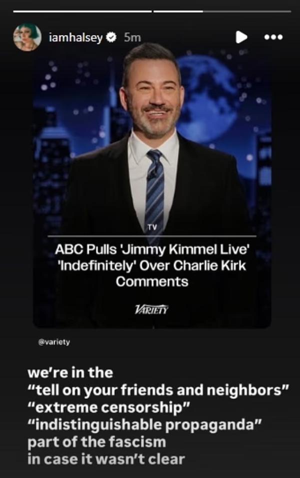 Singer Halsey responds to Jimmy Kimmel suspension