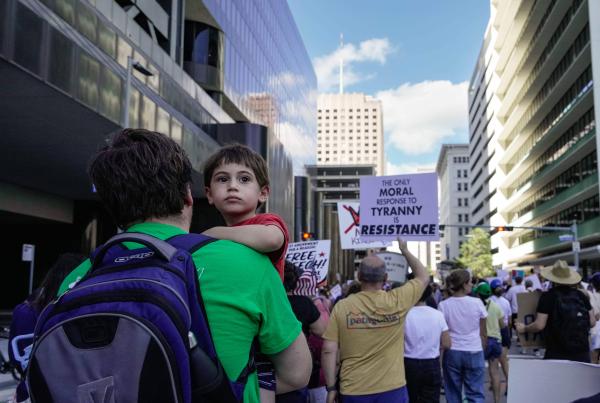 Houston No Kings protest sign: "The only moral response to tyranny is resistance."